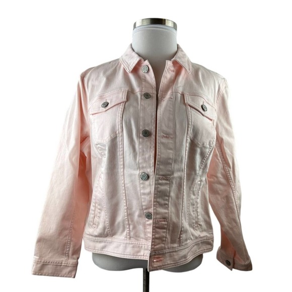 Talbots Classic Pink Denim Jean Jacket Women's Plus Size 2X 2Xp Plus Petite - Picture 2 of 10